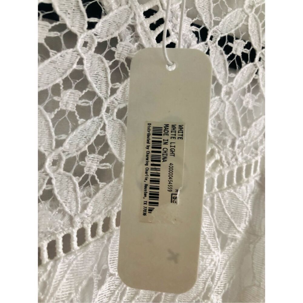 White lace C women’s dress lined size M extra back long zipper round neck - Picture 5 of 9